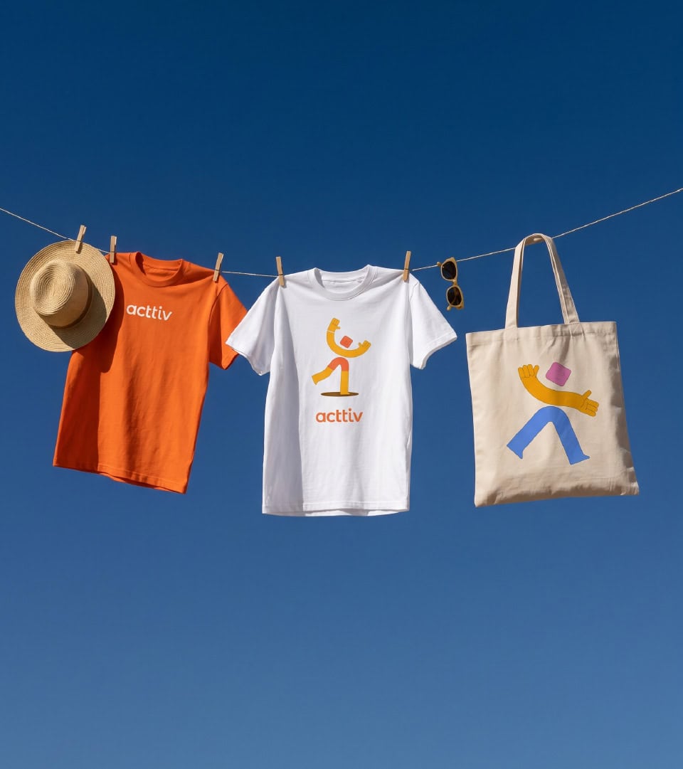Merchandising de marca Acttiv diseñado por Baud